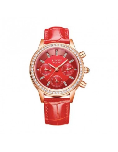 LIGE Diana Cristal - Montre Femme Brillant Cuir Rouge en ligne des produits 