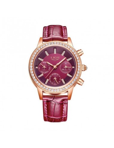 LIGE Diana Cristal - Montre Femme Brillant Cuir Bordeaux Venez acheter