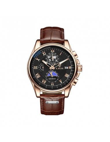 LIGE Urban Chrono - Montre Homme Chronographe Business Cuir Marron ouvre sa boutique