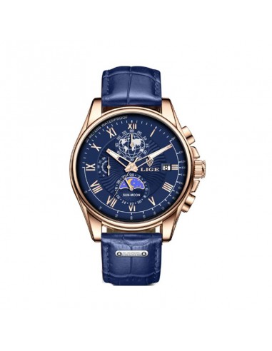 LIGE Urban Chrono - Montre Homme Chronographe Business Cuir Bleu 50% de réduction en Octobre 2024