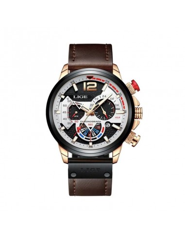 LIGE Pilot Chrono - Montre Homme Chronographe Sport Cuir Marron en stock