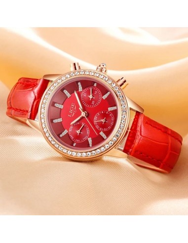 LIGE Diana Cristal - Reloj Mujer Piel Rojo Brillante ouvre sa boutique