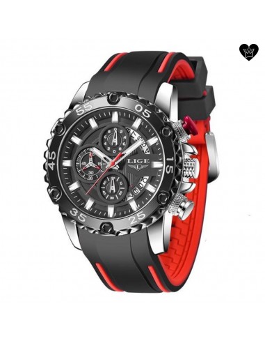 Large Black Dial Steel Watch with Silicone Strap - Men Amélioration de cerveau avec