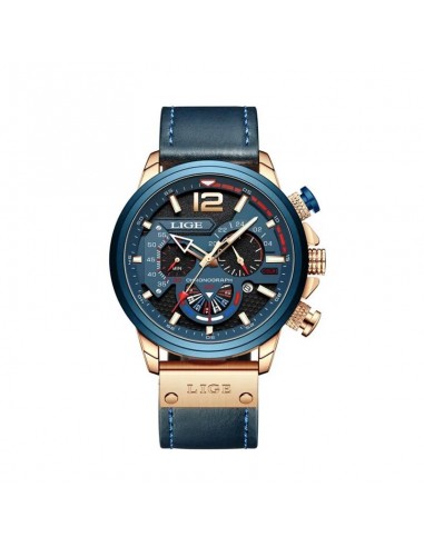 LIGE Pilot Chrono - Men's Chronograph Sport Watch Blue Leather outlet