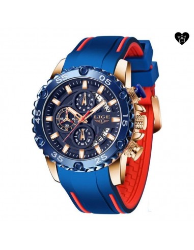 Large Blue Dial Steel Watch with Silicone Strap - Men hantent personnes