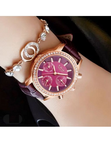 LIGE Diana Cristal - Montre Femme Brillant Cuir Bordeaux de votre